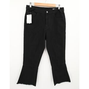 ASOS Jeans Black Cropped Stretch Straight Leg Raw Hem Denim Flared Size 8 NWT